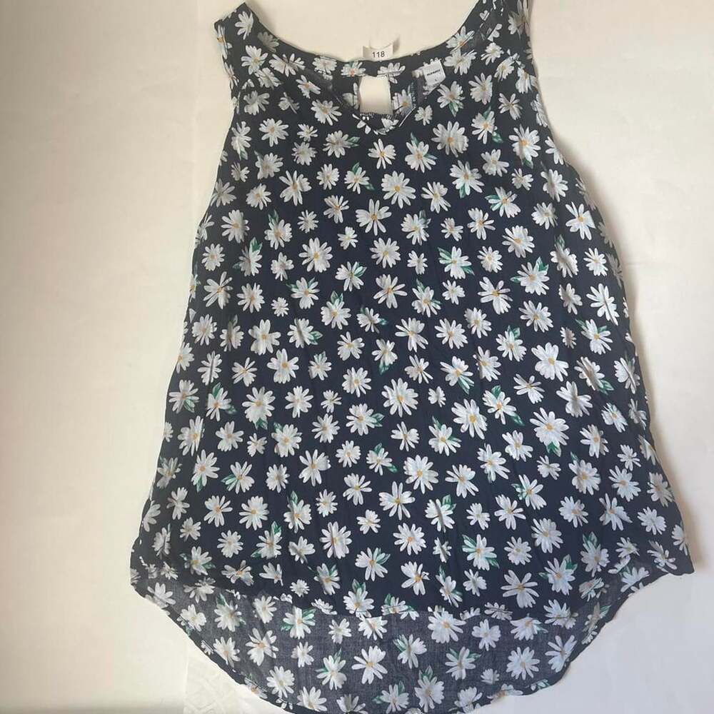 Old Navy Floral Daisy Tank Top Size L Navy Blue White